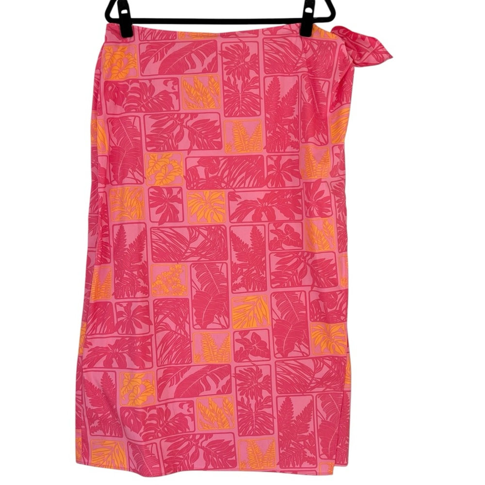 Talbots Hawaiian Wrap Maxi Skirt Sz 14P Petite Pink Floral Vacation Beach